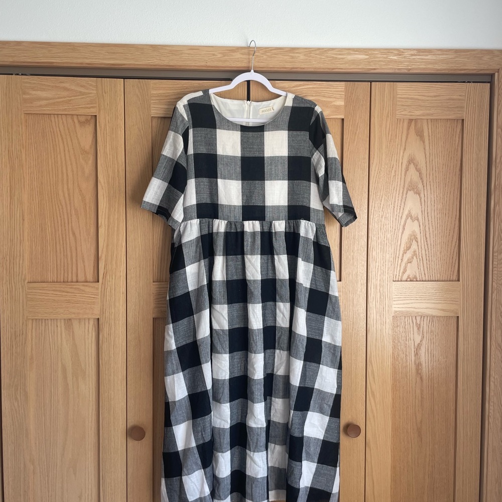Roolee Black and White Gingham Midi Dress